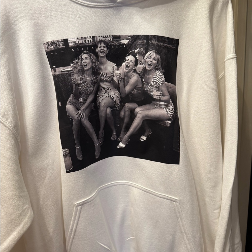 Gildan White Hoodie with Black and White Graphic